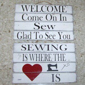 Wooden Signs Sewing Room Pair